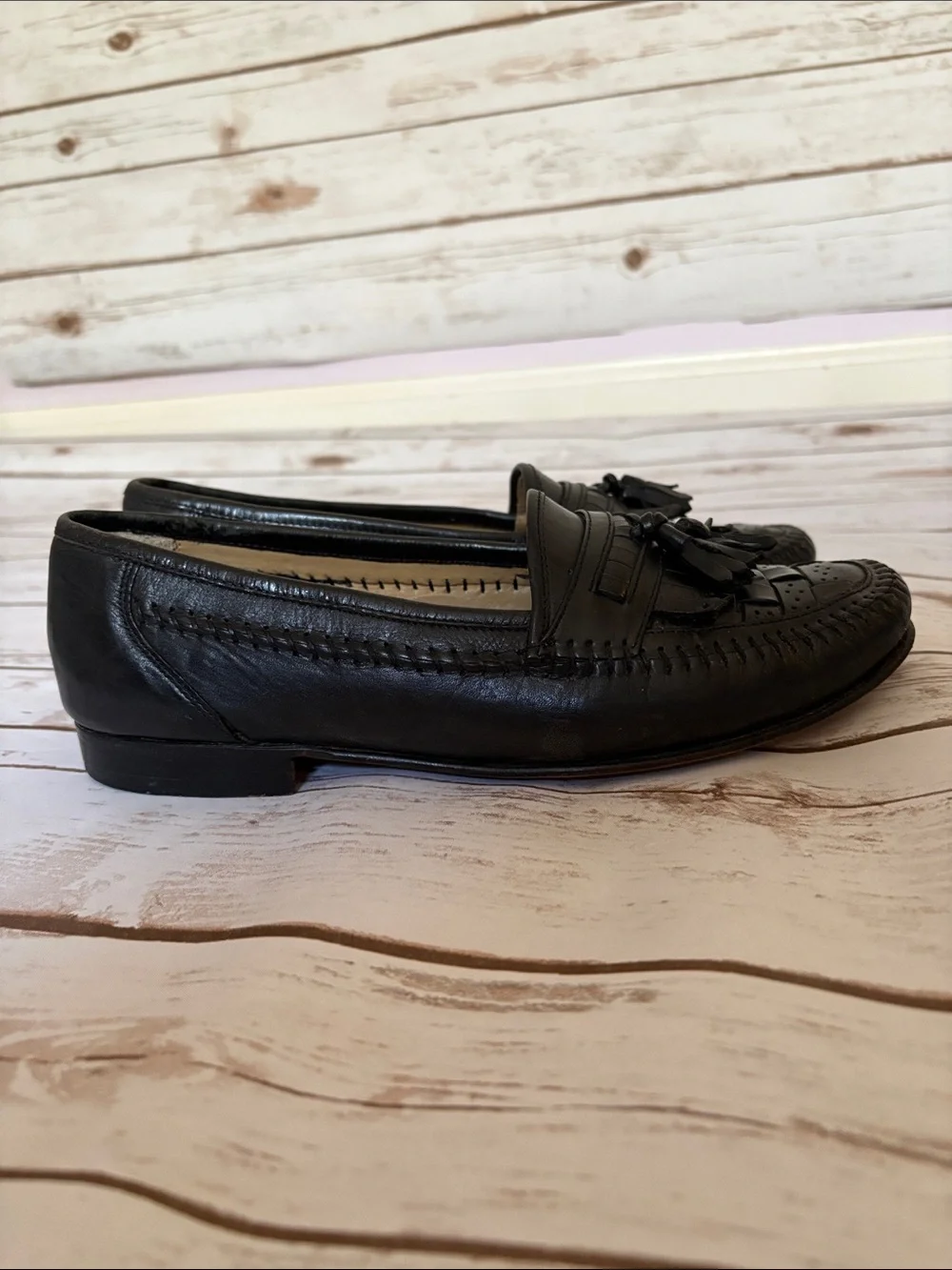 Men's Hanover Black Leather Tassel Slip-On Loafers